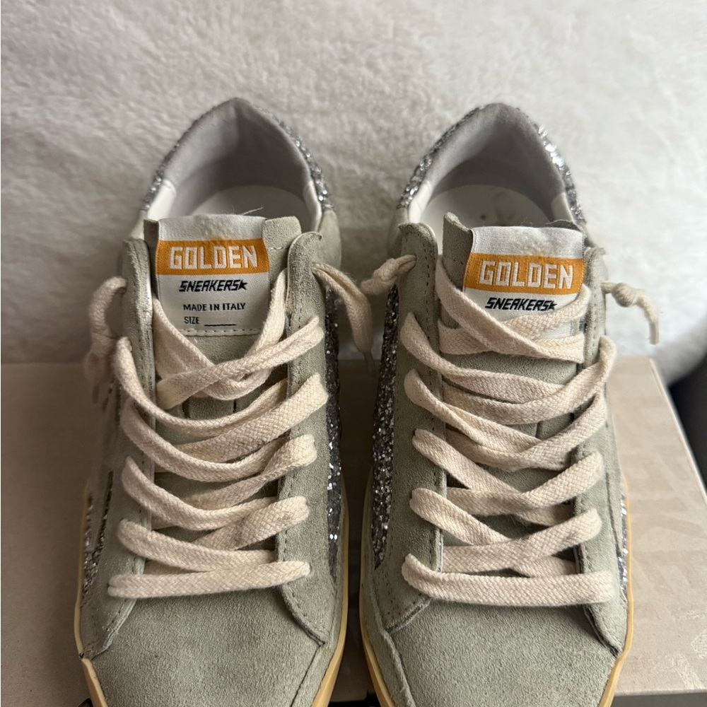 Golden Goose Gray/Beige and Silver Sneakers